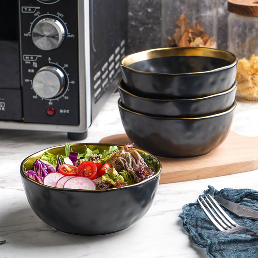 Modern Porcelain Dinnerware Set 16-Piece Gold and Black Dish Set for 4, Elegant Tableware for Daily Meals and Special Occasions