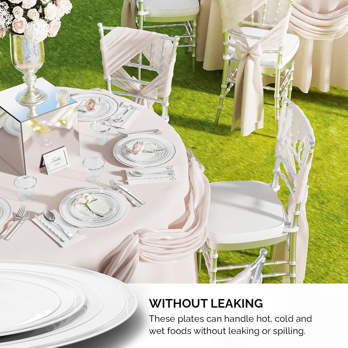 ROVSUN 800 Pcs Gold Disposable Dinnerware Set 100 Guests, Elegant Plastic Plates for Party Wedding,100 Dinner Plates, 100 Dessert Plates, 100 Cups, 10