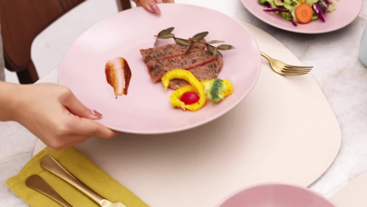 16-Piece Stoneware color life Round Shape Matte Glaze Rose & Shiny Black Ceramic Tableware Set For Wedding, Guest, Graduation, Valentine's Day, Mother